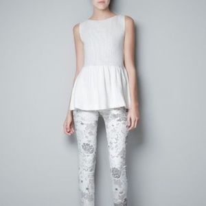 Zara White Knit Peplum Sleeveless Top